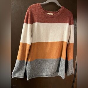Colorblock Sweater - Red, White, Orange, Gray